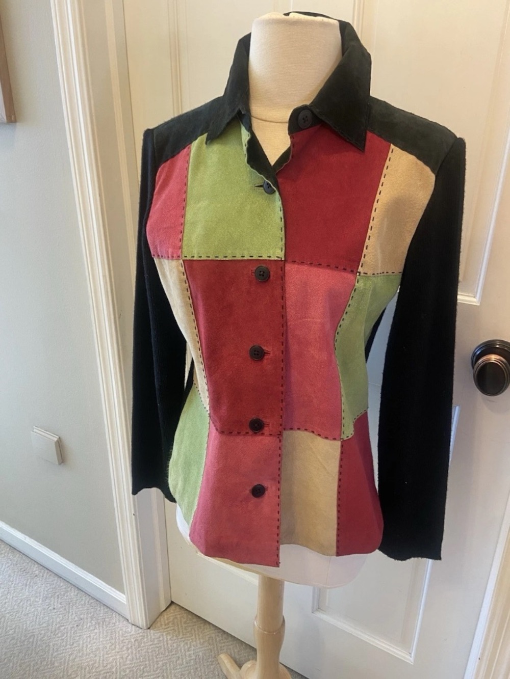 Vintage Patchwork Suede Button-Front Jacket
